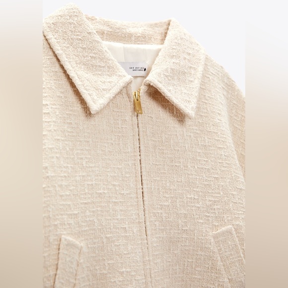 Zara Ecru Textured Weave Bomber Jacket - Picture 16 of 17